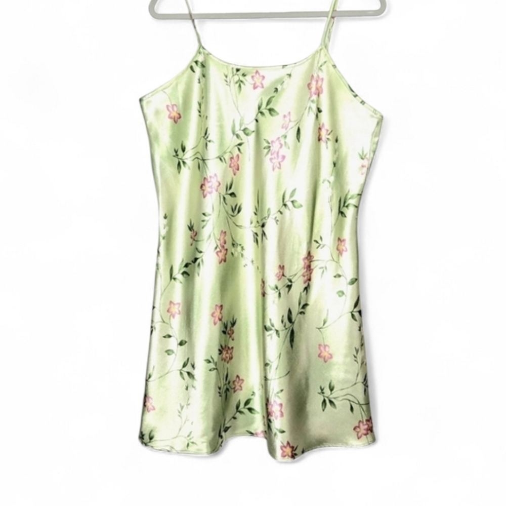 Avon Intimates Night Gown. Pink/green floral satin. Large